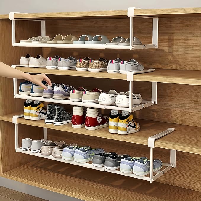 Expandable Shoe Rack, Retractable Shoe Rack, Adjustable Under Cabinet Shoe Organizer for Closet(2white)-NeatNest
