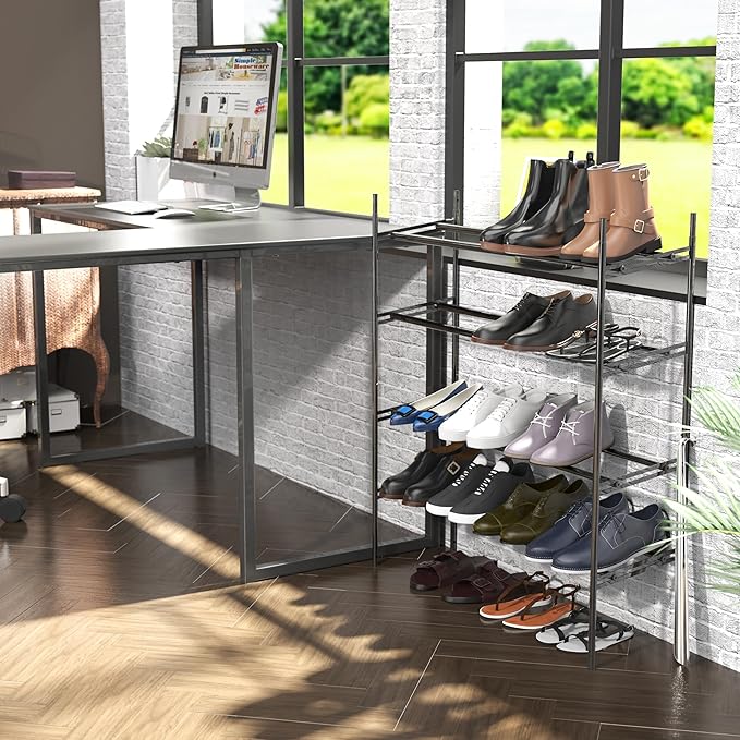 Simple Houseware 4-Tier Expandable and Stackable Shoe Racks with Shelves for 16 Pairs of Shoes, Black-NeatNest
