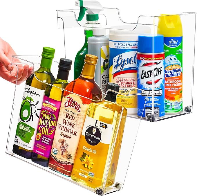 Sorbus Roll Out Bottle Organization Bins - 2 Sizes Pantry Under Sink Organizer with Wheels & Handles - Clear Plastic Organizing Containers for Cleaning Supplies - Kitchen Cabinet Laundry Room Storage-NeatNest