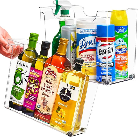 Sorbus Roll Out Bottle Organization Bins - 2 Sizes Pantry Under Sink Organizer with Wheels & Handles - Clear Plastic Organizing Containers for Cleaning Supplies - Kitchen Cabinet Laundry Room Storage-NeatNest