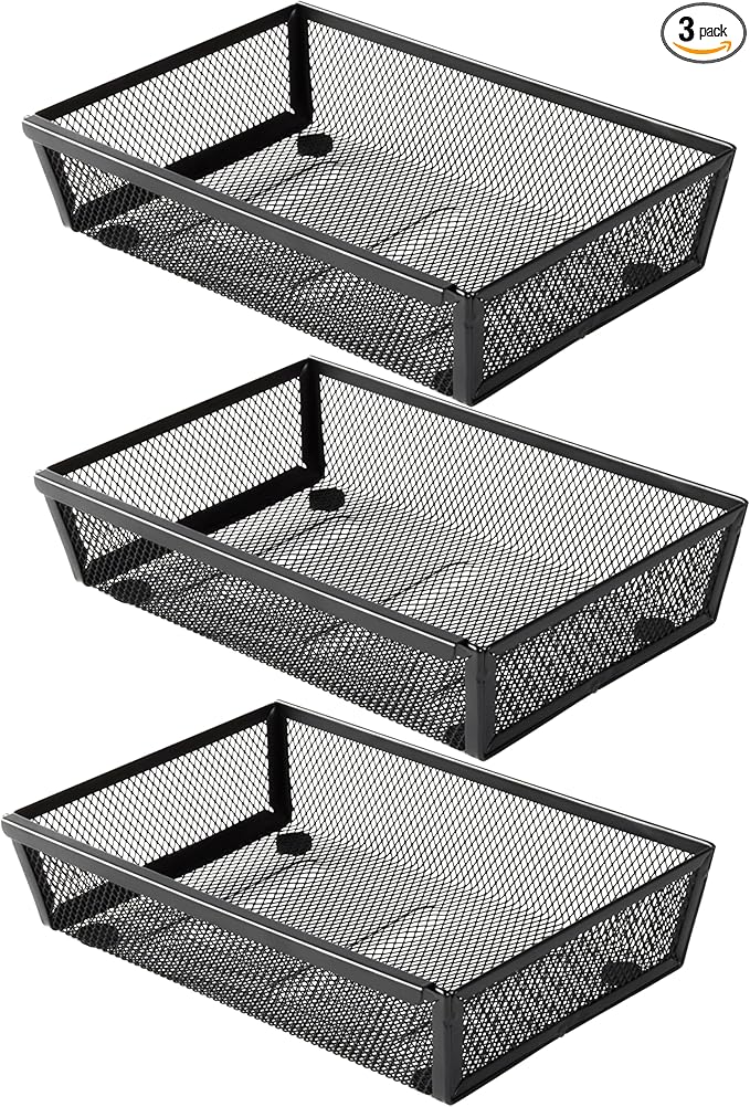 ihomecooker Mesh Tray Silverware Drawer Organizer, Utensil Cutlery Tray Office Supplies with Interlocking Arm Drawer Dividers Organizer for Flatware, Knives,Home,Office, School,Bedroom 9X6＂Black-NeatNest