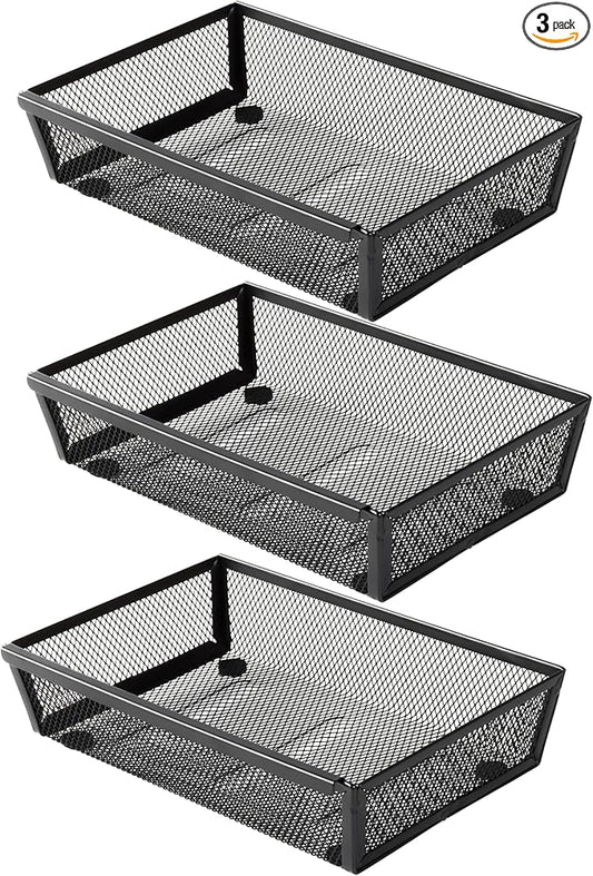 ihomecooker Mesh Tray Silverware Drawer Organizer, Utensil Cutlery Tray Office Supplies with Interlocking Arm Drawer Dividers Organizer for Flatware, Knives,Home,Office, School,Bedroom 9X6＂Black-NeatNest