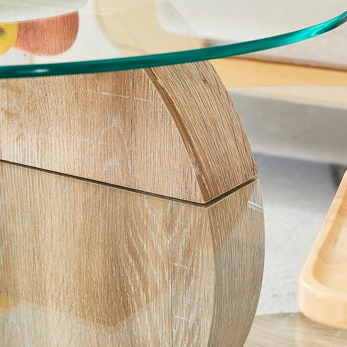 Glass Coffee Tables Round Coffee Tables for Living Room Modern 3 Tier Round Table Circle Coffee Table for Small Space Home Office (42 Inch Light Wood)