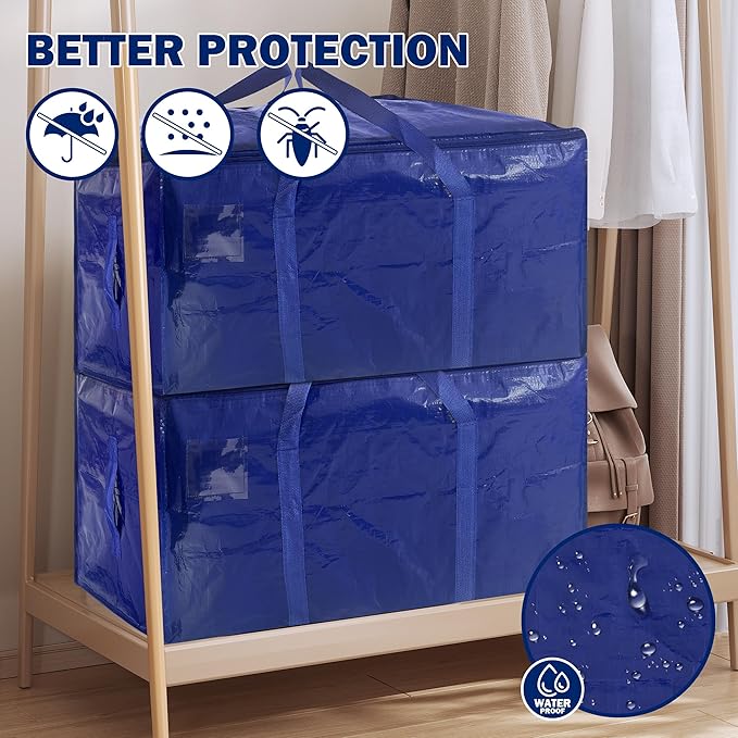 12 Pack Extra Heavy Duty Large Moving Bags with Strong Zipper & Carrying Handles, Sturdy Clothes Storage Bags Totes Bins, Packing Bag Move Boxes College Moving Supplies, Dark Blue - 24 gal-NeatNest