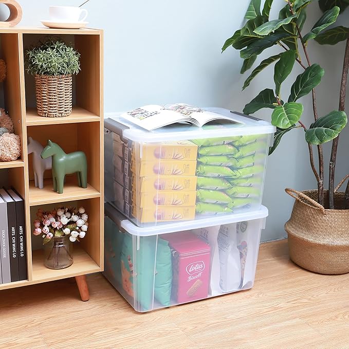 Citylife 58.1 QT Plastic Storage Bins with Latching Lids Stackable Storage Containers for Organizing Large Clear Storage Box for Garage, Closet, Kitchen, 8 Packs-NeatNest