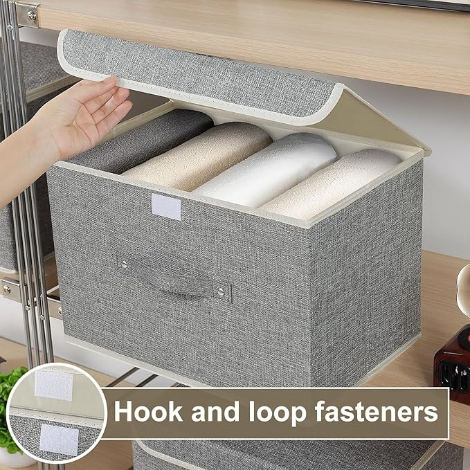 Fabric Storage Bins Cube Organizers with Flip-Top Lid and Handles,Storage Boxes for Organizing Home,Office,and Closet,Grey,3 Pack 15 x 9.8 x 9.8 in-NeatNest