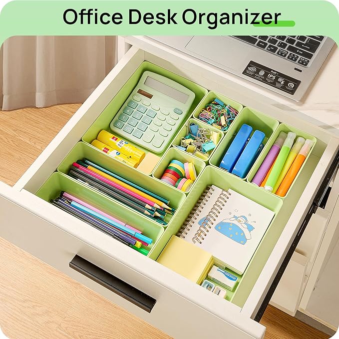 Vtopmart 25 PCS Plastic Drawer Organizers Set, 4-Size Versatile Bathroom and Vanity Drawer Organizer Trays, Storage Bins for Makeup, Bedroom, Kitchen Gadgets Utensils and Office-NeatNest