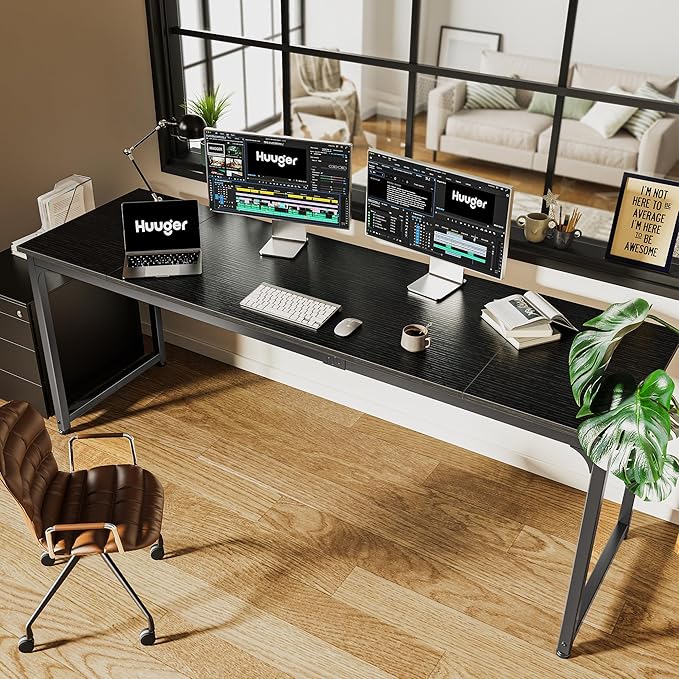 Huuger Computer Desk, 80 Inch Office Desk, Gaming Desk with Storage, Writing Desk Work Desk for Home Office, Study, Long Simple Desk, Large Legroom, Metal Frame, Black-NeatNest