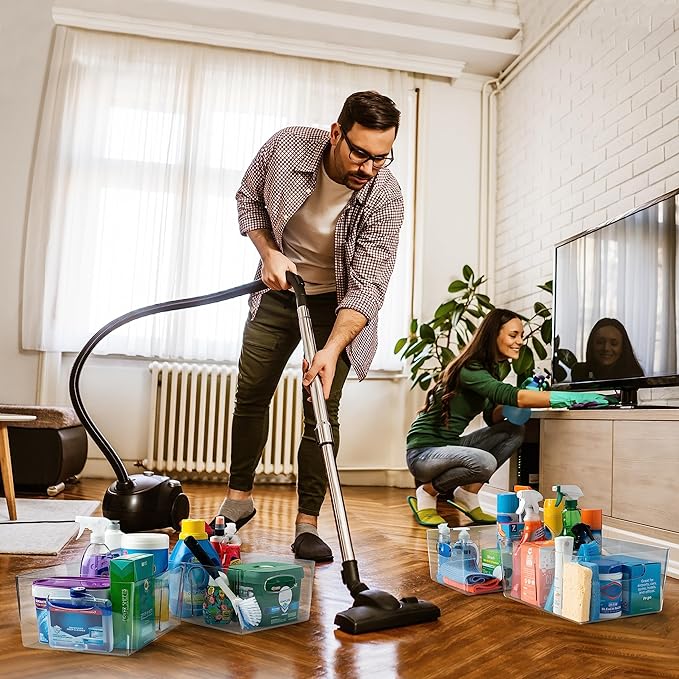 ClearSpace Plastic Storage Bins with Divider – Perfect Kitchen Organization or Pantry Storage – Fridge Organizer, Pantry Organization and Storage Bins, Cabinet Organizers, 2 Pack-NeatNest
