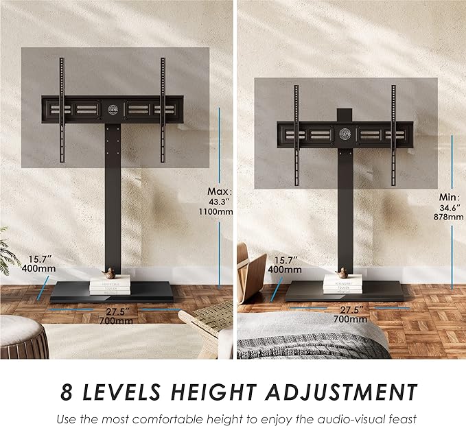 FITUEYES Iron Base Universal Floor TV Stand with Swivel Mount Space Saving for 50-85 Inch LED LCD Plasma Flat or Curved Screen TVs Height Adjustable Cable Management