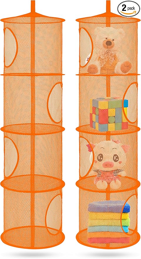 coastal rose 2Pcs Stuffed Animal Storage Foldable Stuffed Animal Net or Hammock Organizer, 4 Compartments Hanging Mesh Toy Storage Hammock Fall Decorations for Home-NeatNest