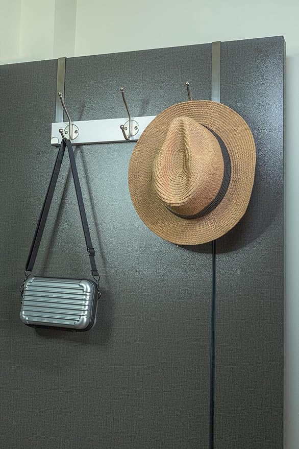 creathome Dual-Purpose Wooden Hanger with 3 Round Hooks White Color, Behind/Over The Door Towel Rack for Bathroom, Heavy Duty Wall Mounted Coat Rack, No Drilling
