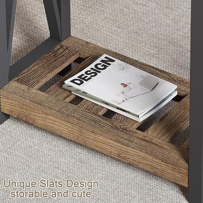 ChooChoo Farmhouse End Table Set of 2, Rustic Vintage Narrow End Side Table with Storage Shelf for Small Spaces for Living Room, Bedroom Rustic Oak & Black-NeatNest