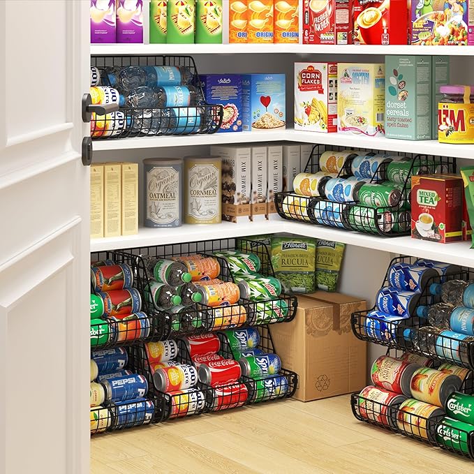 2-Tier Stackable Can Organizer for Pantry Shelves, 2 Pack Soda Can Organizer with 4 Adjustable Dividers, Kitchen Can Storage Organizer, Wire Drink Organizer, Metal Can Dispenser for Cabinets Shelf-NeatNest