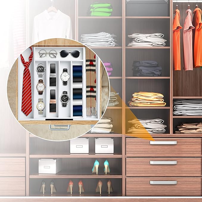 Bellsal White Silverware Organizer Kitchen Drawer Organizer Expandable Bamboo Utensil Holder Cutlery Tray for Kitchen Utensil and Flatware Bedroom Office-NeatNest