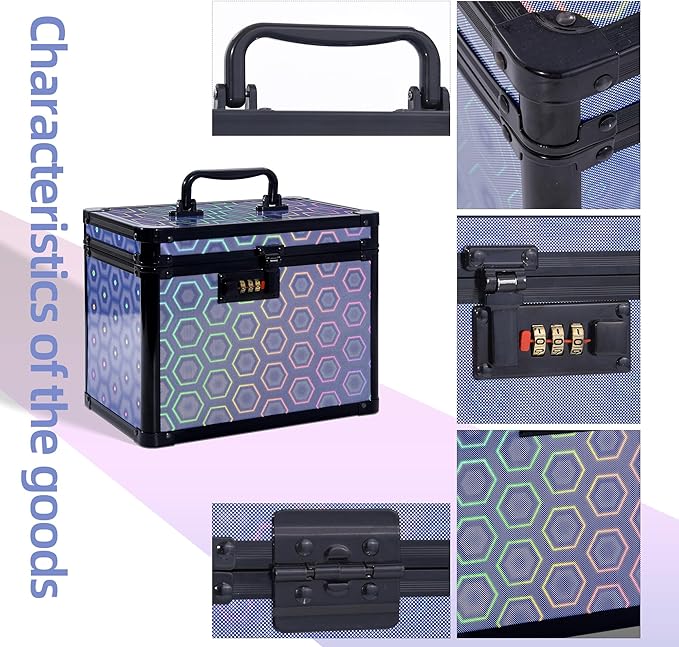 Medication Combination Lock Boxes with Code for Personal Items, Medicine Lockbox for Documents 10 x 7.25 x 7.75 Inches Colorful Blue