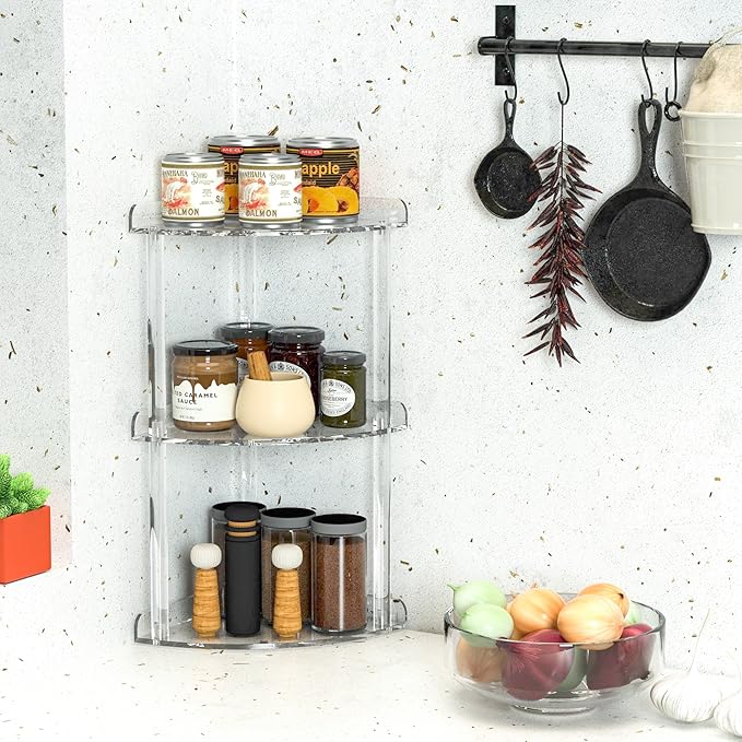 3 Tier Countertop Corner Organizer Shelf 7x7x15.7 Inch, Countertop Acrylic Bathroom Corner Shelf, Clear Vanity Storage Organizer for Cosmetics, Toiletries-NeatNest
