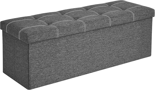 SONGMICS Mazie Collection - 43 Inches Ottoman Storage Bench, 35 Gal. Folding Chest with Breathable Linen-Look Fabric, Load up to 660 lb, for Entryway, Living Room, Bedroom, Dark Gray ULSF077G04-NeatNest