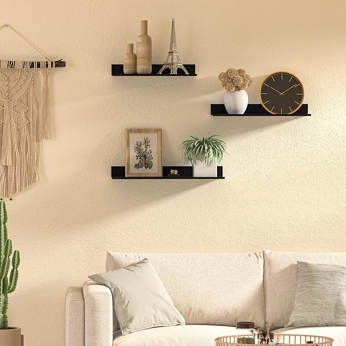 Floating Shelves for Wall Set of 3, Black Metal Wall Shelves for Bathroom 11.8/13.8/15.7 in, Modern Small Adhesive Shelf for Living Room, Bedroom, Office, Kitchen-NeatNest