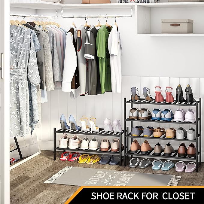 Shoe Rack, 2-Tier Bamboo Stackable Shoe Shelf Storage Organizer, Shoe Stand for Closet, Entryway and Hallway-NeatNest