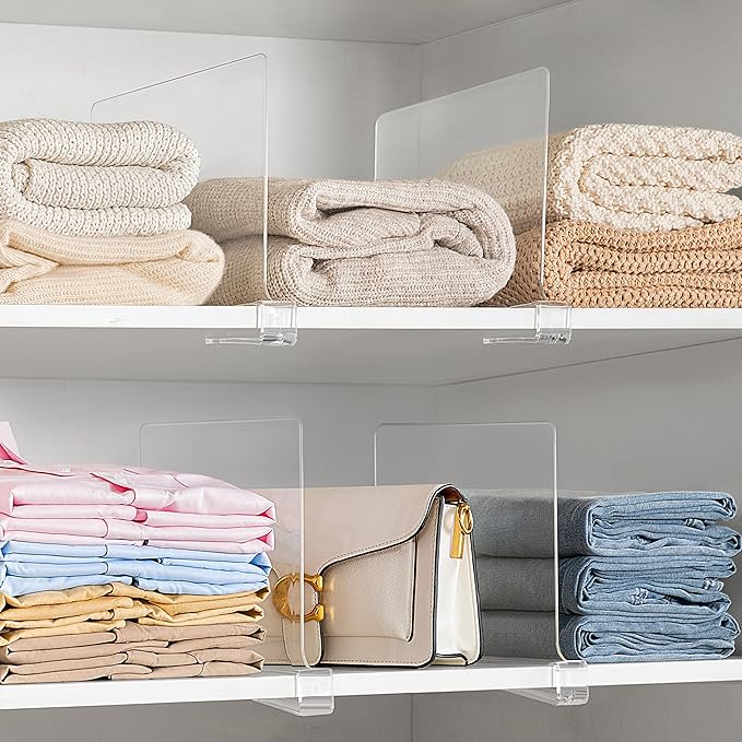 HBlife 18 Pack Clear Shelf Dividers, Vertical Purse Organizer for Closet Perfect for Sweater, Shirts, Handbags in Bedroom and Kitchen, Adjustable Acrylic Bookshelf for Organization-NeatNest