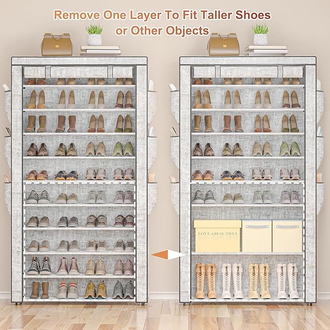 Shoe Rack 10Tier Large Capacity 50-56Pairs Beautiful Tall Shoe Shelf Free Standing Storage Cabinet Entryway Closet-NeatNest