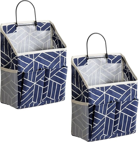2pcs Wall Hanging Storage Bag, Small Door Closet Linen Fabric Pockets Organizer, Waterproof Multi Functional for Living Room Bedroom Bathroom Kitchen RV Camper with Hooks Pattern Navy-NeatNest