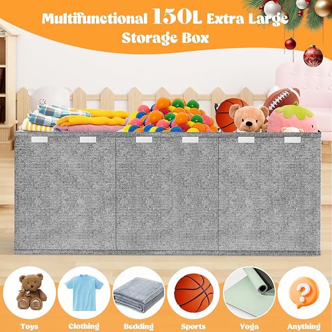 Extra Large Toy Box, Toys Chest for Toddlers with Lids, Collapsible Toy Storage Organizer, Kids Bin Boxes Storage Basket for Boys, Girls, Nursery, Living Room, Playroom, 40"x14"x16", Gray