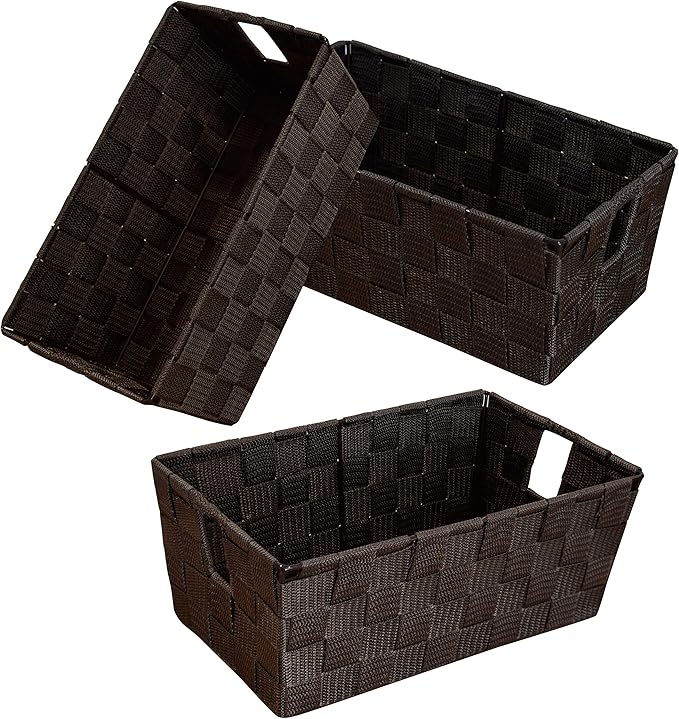 homyfort Woven Shelf Storage Tote Basket Bins Container, Storage Boxes Cube Organizer with Built-in Handles for Bedroom, Office, Closet, Clothes, Kids Room, Nursery 3pack(Brown)-NeatNest