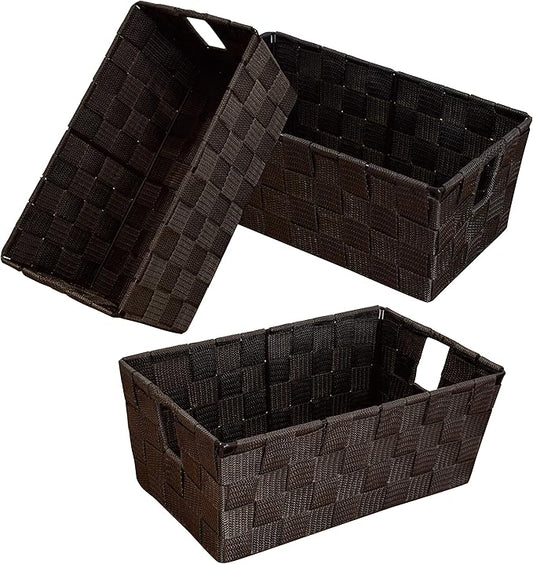 homyfort Woven Shelf Storage Tote Basket Bins Container, Storage Boxes Cube Organizer with Built-in Handles for Bedroom, Office, Closet, Clothes, Kids Room, Nursery 3pack(Brown)-NeatNest