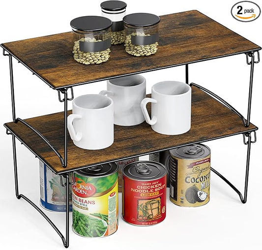 Deco Brothers Stackable Cabinet Shelf, 2 Pack, Rustic Brown-NeatNest