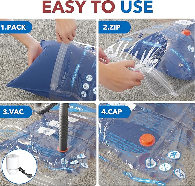 Vacuum Storage Bags with Electric Air Pump 16 Combo (4 Jumbo/4 Large/4 Medium/4 Small), Plastic Packaging Bags,Travel Vacuum Bags For Luggage,Clothes, Pillows, Comforters, Blankets, Bedding-NeatNest