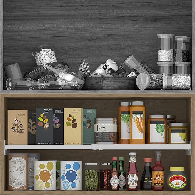 Expandable Closet Shelves Organizers, Adjustable Shelf Board for Cabinet Rack Storage Wardrobe Divider Shelving for Closets Pantry Cupboard Kitchen (Medium 2 Pack)