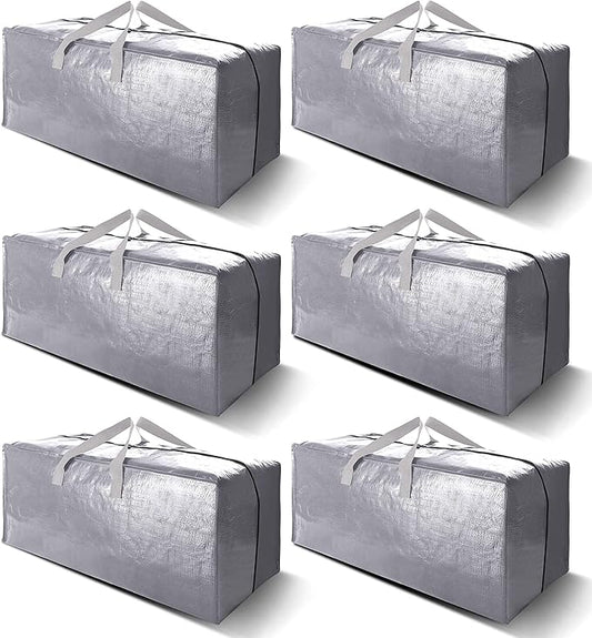 Heavy Duty Extra Large Moving Bags W/Backpack Straps - Strong Handles & Zippers, Storage Totes For Space Saving, Fold Flat, Alternative to Moving Box and Storage Bin (Set of 6, Silver)