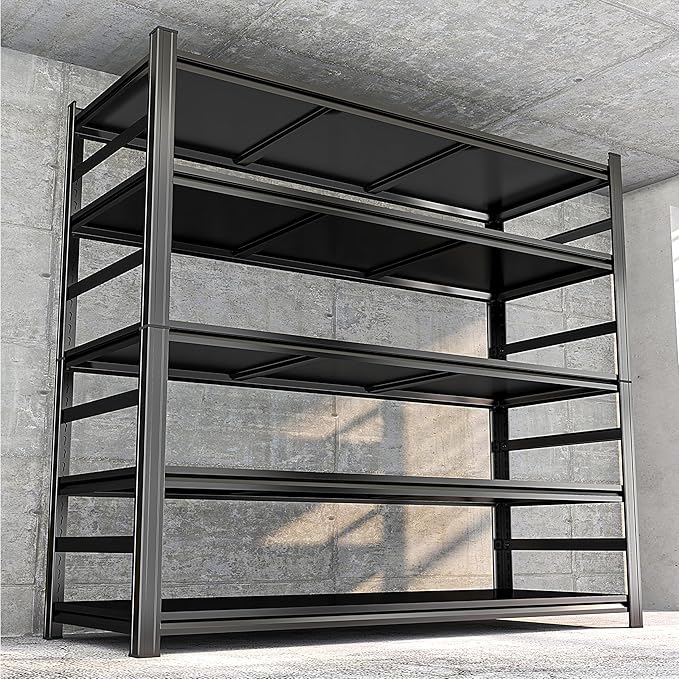 87" H Garage Shelving 5 Tier Storage Shelves Heavy Duty 3800LBS Adjustable Shelf Unit Metal Garage Shelving for Warehouse Industrial Basement, 87" H x 48" W x 24" D, Black