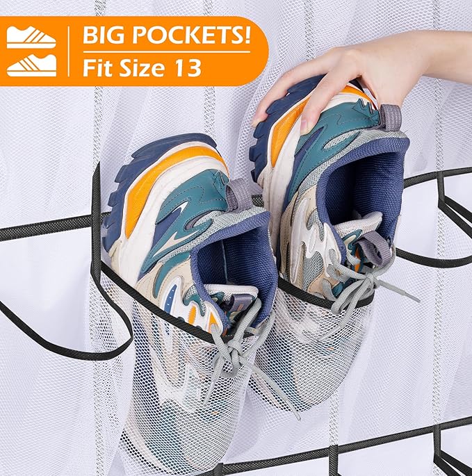MISSLO 35 Large Pockets Over The Door Shoe Organizer Sturdy Oxford Fabric Hanging Shoe Rack for Door Mesh Closet Shoe Holder Hanger, White-NeatNest