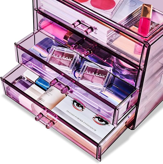 Sorbus Makeup Organizer - 4 Drawer Acrylic Make Up Organizers and Storage for Cosmetics, Jewelry, Beauty Supplies, Clear Makeup Organizer for Vanity, Girl's Room, College Dorm, Counter, Bathroom Sink