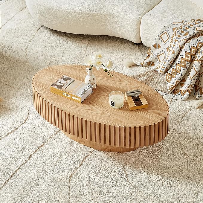 KEVINSPACE Coffee Table Oval 43.7" Wood Coffee Table for Living Room Farmhouse CoffeeTable Mid-Century CoffeeTable Modern Sofa SideTable Home Furniture Small Space Office Apartment Wood