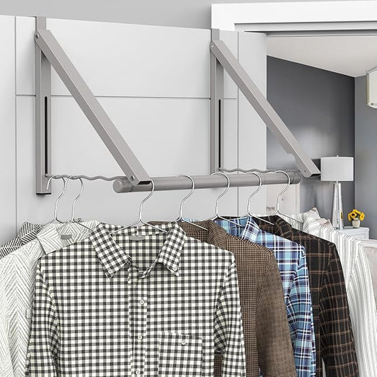 Clothes Drying Rack for Laundry Room Organization,Foldable Over The Door Drying Racks for Saving Space,Warm Gray 2 Racks and a Rod