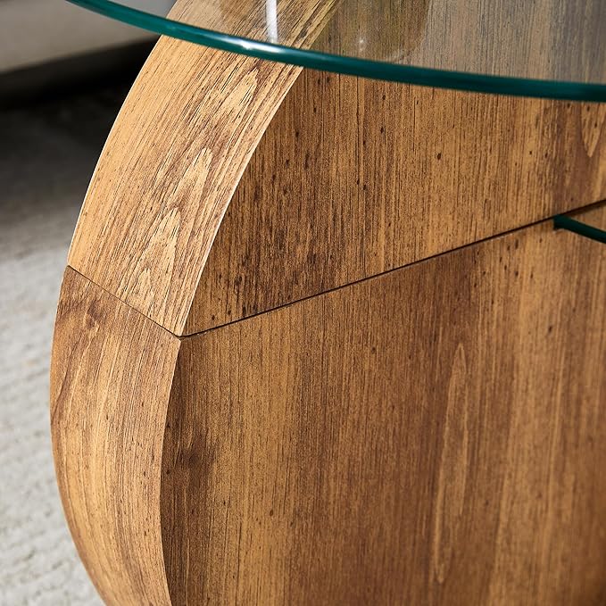 Glass Coffee Tables Round Coffee Tables for Living Room Modern 3 Tier Round Table Circle Coffee Table for Small Space Home Office (42 Inch White + Wood)