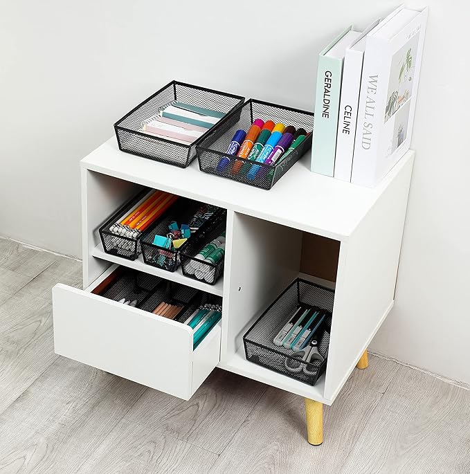 BYCY Silverware Drawer Organizer, Mesh Utensil Organizer for Kitchen Storage, Black Steel Metal Mesh Tray for Flatware Fork Spoon Knife (9x6-4P-Black)-NeatNest