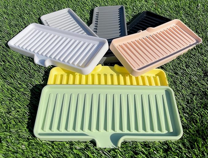 Happitasa Silicone Soap Dish Tray and Sponge Holder with Drain Chute | Bathroom and Kitchen Sink Organizer Caddy (Light Grey, 9"x3.5", 5.6 Ounces)-NeatNest