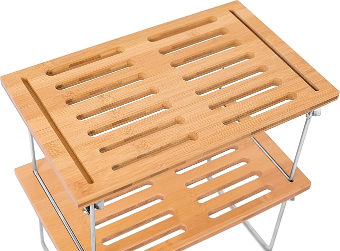 Internet's Best - Stacking Utility Shelf - Bamboo - 2 Shelves - Kitchen Cabinet Closet Organizer and Storage - Small-NeatNest