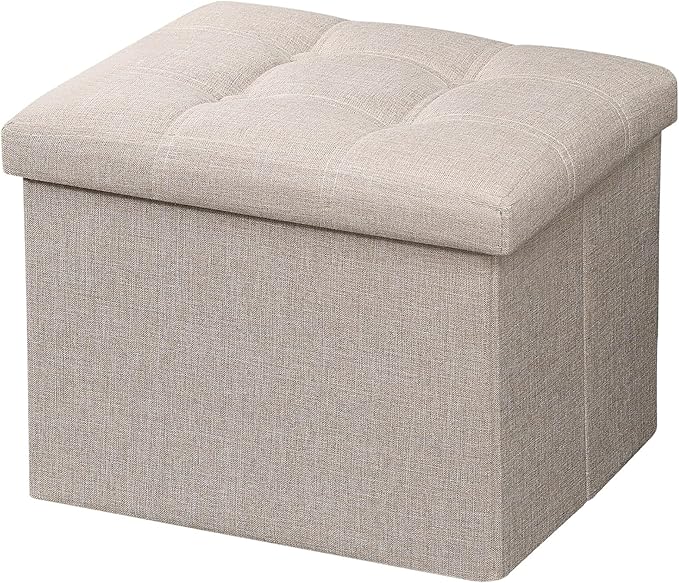 AmasSmile Beige Ottoman with Storage,Foot & Leg Rest Stools Small Cute Stool Short Bench Folding Ottomans Square Footstools for Shoe Living Room Under Desk Outdoor RV Camper Each Space Storage