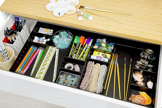 CAXXA 3 Slot Drawer Organizer with 4 Adjustable Dividers - Junk Drawer Storage for Makeup & Vanity, Office Desk Supplies and Accessories (BLACK, 1 PACK)-NeatNest