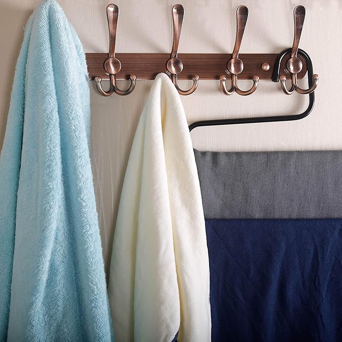 Dseap Wall Mounted Coat Rack - 5 Tri Hooks, Heavy Duty, Stainless Steel, Metal Coat Hook Rail for Coat Hat Towel Purse Robes Mudroom Bathroom Entryway (Antique Copper, 2 Packs)-NeatNest