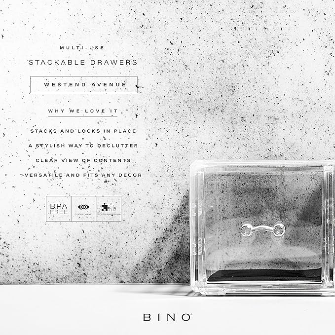 BINO THE MANHATTAN SERIES Acrylic Makeup Drawer Organizer- 2 Drawer Short | Clear Beauty Organizers and Storage| Cosmetic & Makeup Drawer| Home Organization| Jewelry & Vanity Accessories Drawers-NeatNest