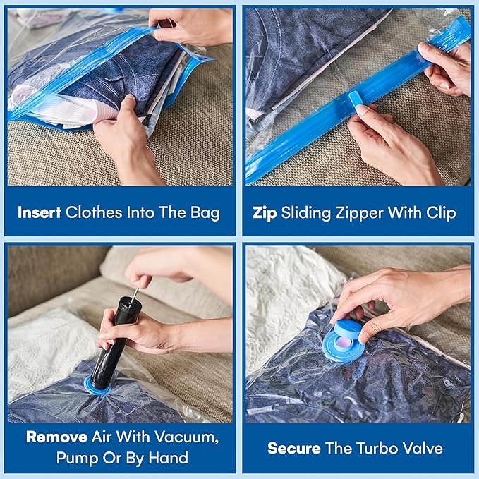 12 Pack Variety Vacuum Storage Bags for Comforters, Blankets & Clothes – Vacuum Sealed Compression Bags with Hand Pump – Space Saver Storage Bags for Bedding, Moving, Travel & Organization (6L & 6XL)-NeatNest