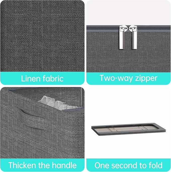 3PCS Under Bed Storage Bins with Metal Frame, Linen Fabric Frame Storage Box Clothes Organizer Bins, Underbed Container with Clear Window (Dark Grey, 15.7 x 13 x 6IN)-NeatNest