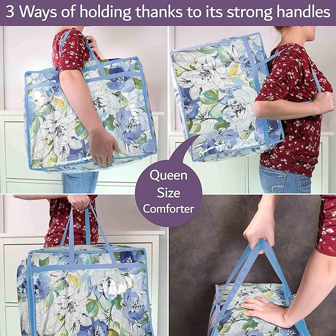 Clear Vinyl Zippered Storage Bags (3-Pack) 40L Sturdy Storage Bags for Sweaters, Blankets, Comforters, Bedding Sets and Much More! (Light Blue, 18x15x9)-NeatNest